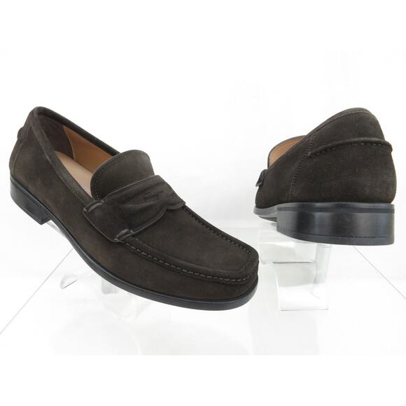 NIB FERRAGAMO LANZAROTE HICKORY BROWN SUEDE MOCCASIN LOGO PENNY LOAFERS 10 D main image 10